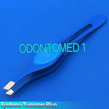 New 3.5" Eyebrow Tweezers Slant Precision Tips Blue Finger Pad Design