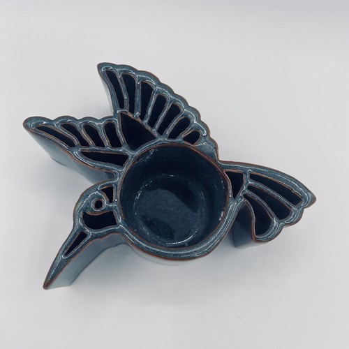 Bay Pottery CandlePots Hummingbird Handcrafted VA/USA Blue Glaze Candle Holder