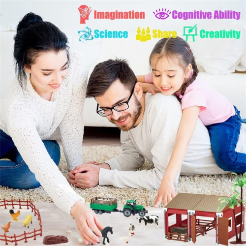 Mini Barn Farm Toys Playset, 66PCS Plastic Animals Figurines and Fence Farm Play - Picture 7 of 12