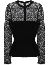 Simkhai Prima Peplum Long Sleeve Black Lace Bustier Top Size 8