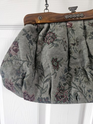 PER UNA BORSA ARAZZO PERLINE VERDE OLIVA DECORATIVO FERRAMENTA OTTONE - Foto 2 di 12