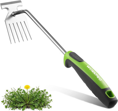 15-Inch Weed Puller Tool, 6-Tine Heavy Duty Deep Root Remover for Dandelion, Sta