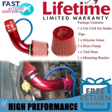 3" Red Cold Air Intake Filter Pipe Induction Kit Power Flow Hose System Car Part