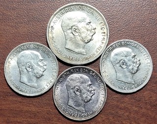 (4) AUSTRIA WWI Era Silver Coins AU BU 1913 1916 1 & 2 Corona Lustrous