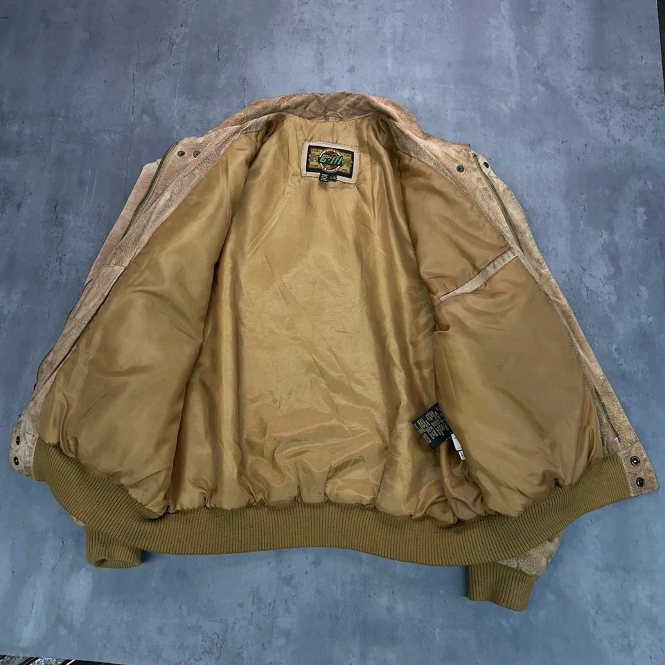 Куртка-бомбер G-III Global Identity желтовато-коричневая кожа мужская размер L винтажная замша - Изображение 4 из 4