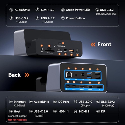 TobenONE 18-in-1 Triple 4K@60Hz Monitor Docking Grey-150W power adapter - 第 2/9 張圖片