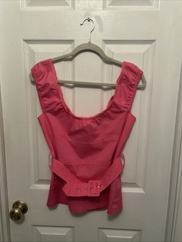 Elastic Sleeve zip up back /belt .Top pink Women's L