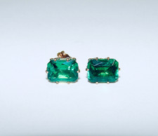 14K YELLOW GOLD EMERALD CUT GREEN EMERALD STUD EARRINGS 6MM X8MM 1.5 CT