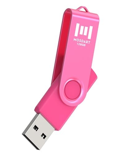 128GB Hot Pink USB 2.0 Flash Drive with Keychain Loop & LED Swivel Design