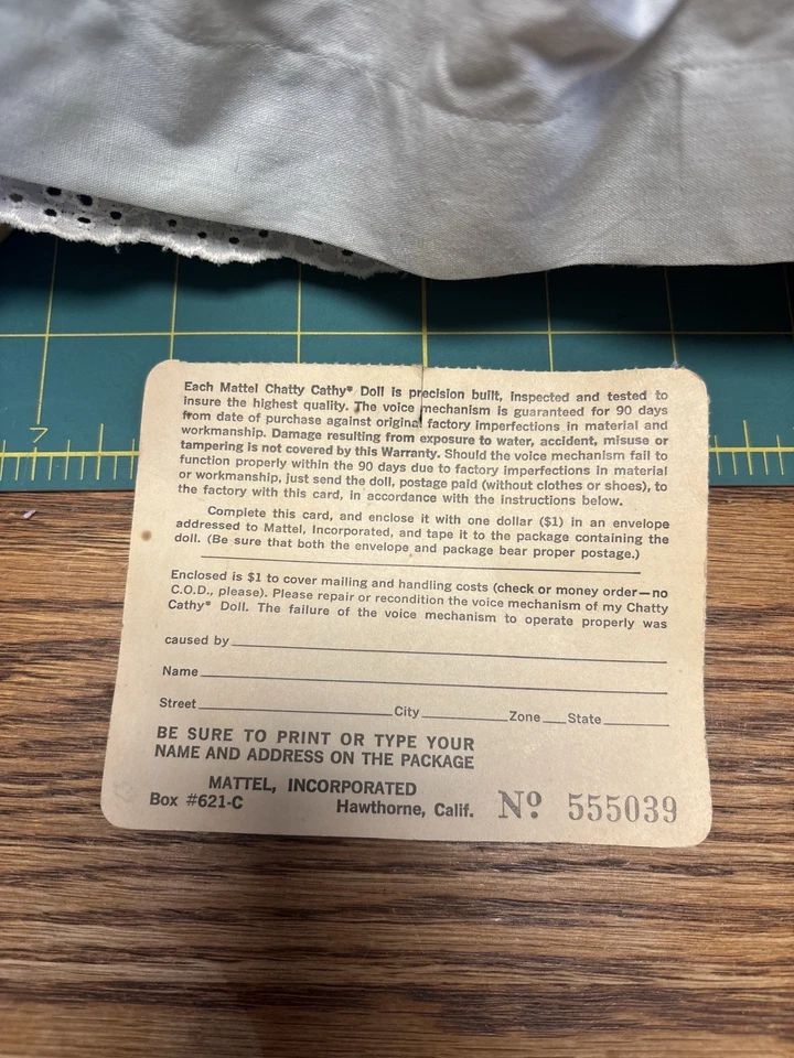 Muñeca Mattel Chatty Cathy 1960 con tarjeta de garantía original Foto 4 de 4