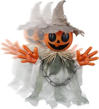 Animatronic Halloween Decorations – 16″ Walking Pumpkin Ghost with Sound & Touch