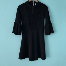 Xhilaration Crochet Lace Bib Mini Dress XS Black Vintage Y2K Party Bell Sleeve