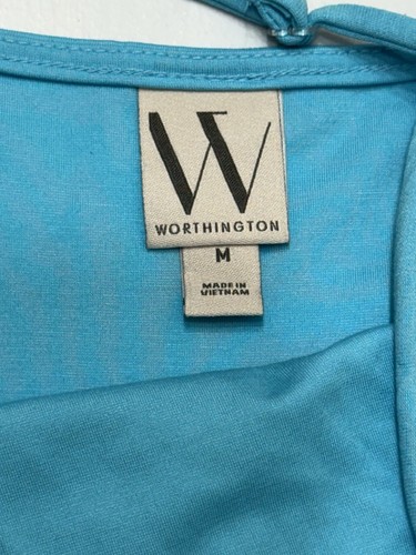 Worthington Women’s Light Blue One Shoulder Asymmetrical Neck Slim Midi Dress M - Imagen 6 de 11