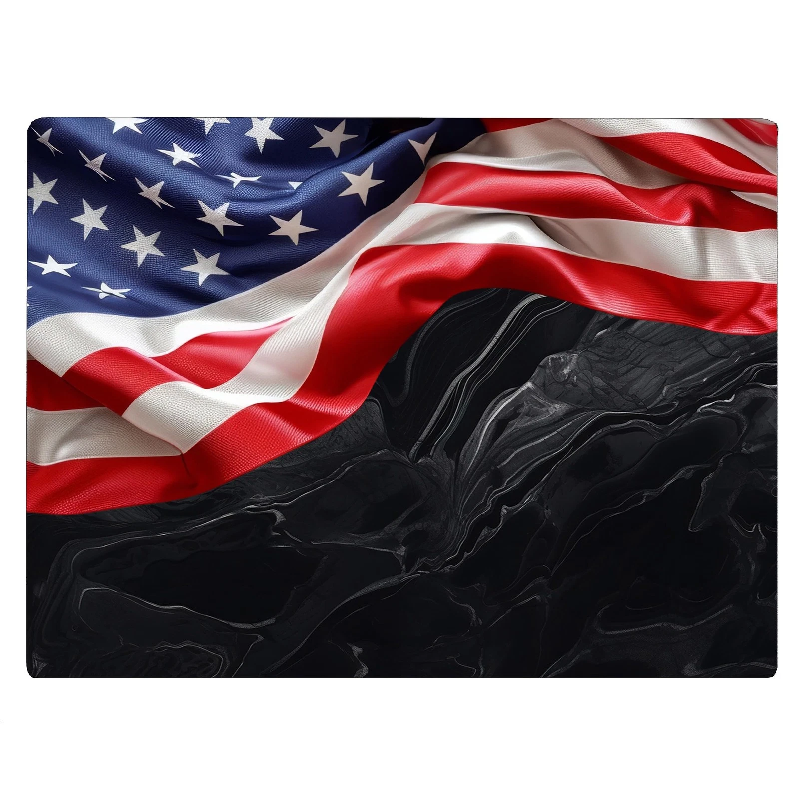 USA Flag Draped Over Black Marble Patriotic Kitchen Glass Cutting Board Ocean...