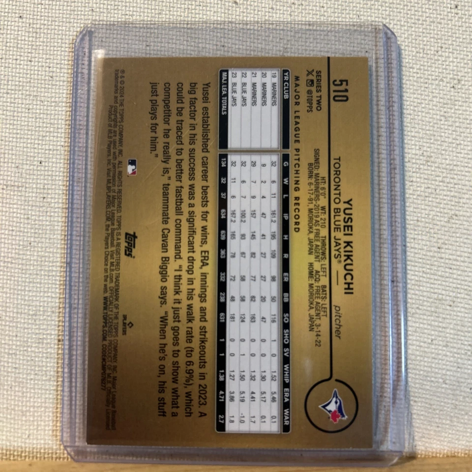 2024 Topps Series 2 Golden Mirror Image Var. Yusei Kikuchi (#510) Blue Jays SSP - Image 2 of 2