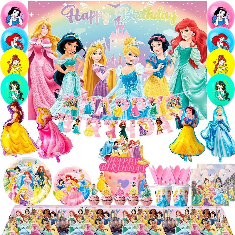 LUMCRAJEMS Disney Princess Party Decoration Cinderella Birthday Supplies Balloons Plates