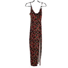 SHEIN Womens XS 2 Dress Floral Cowl Neck Midi High Slight Red Dark Romantic