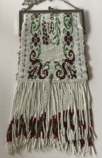 Antique Art Nouveau Beaded Fringe Evening Bag Purse