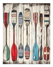 Rustic Nautical Oars Wall Art Poster for Home Decor Premium Quality
