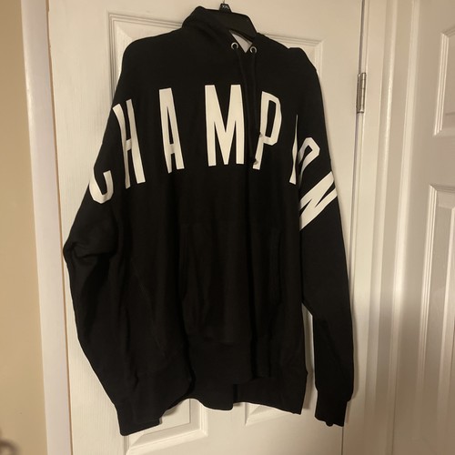 Champion Hoodie Reverse Weave Oversized Arch Spell-Out Logo Men's 2XL Black NEW