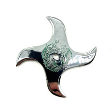 Shuriken Ninja Decorativo Forma Manji Verde e Cromato Argento Drago Prop