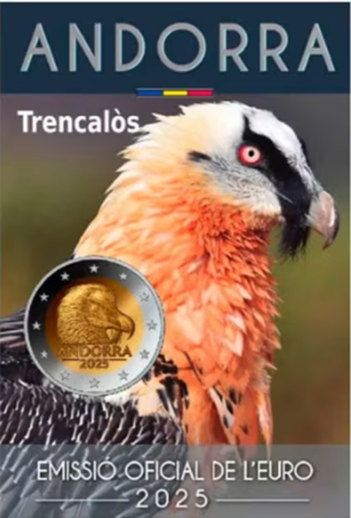 1x 2euro commémorative Andorre 2025 - Gypaète Barbu (neuve) COINCARD