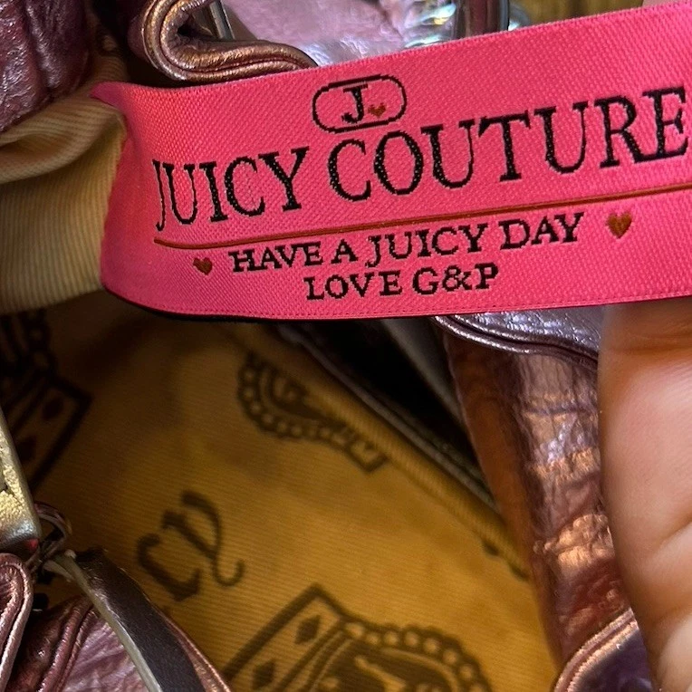 Juicy Couture Vintage Metallic Pink Silver Purse Y2K Chains Cow Hide Leather - Image 4 of 4