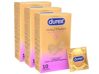 Durex Hautnah Extra Feucht Kondome 30er Pack, ultra dünn, Easy-On, Silikongel