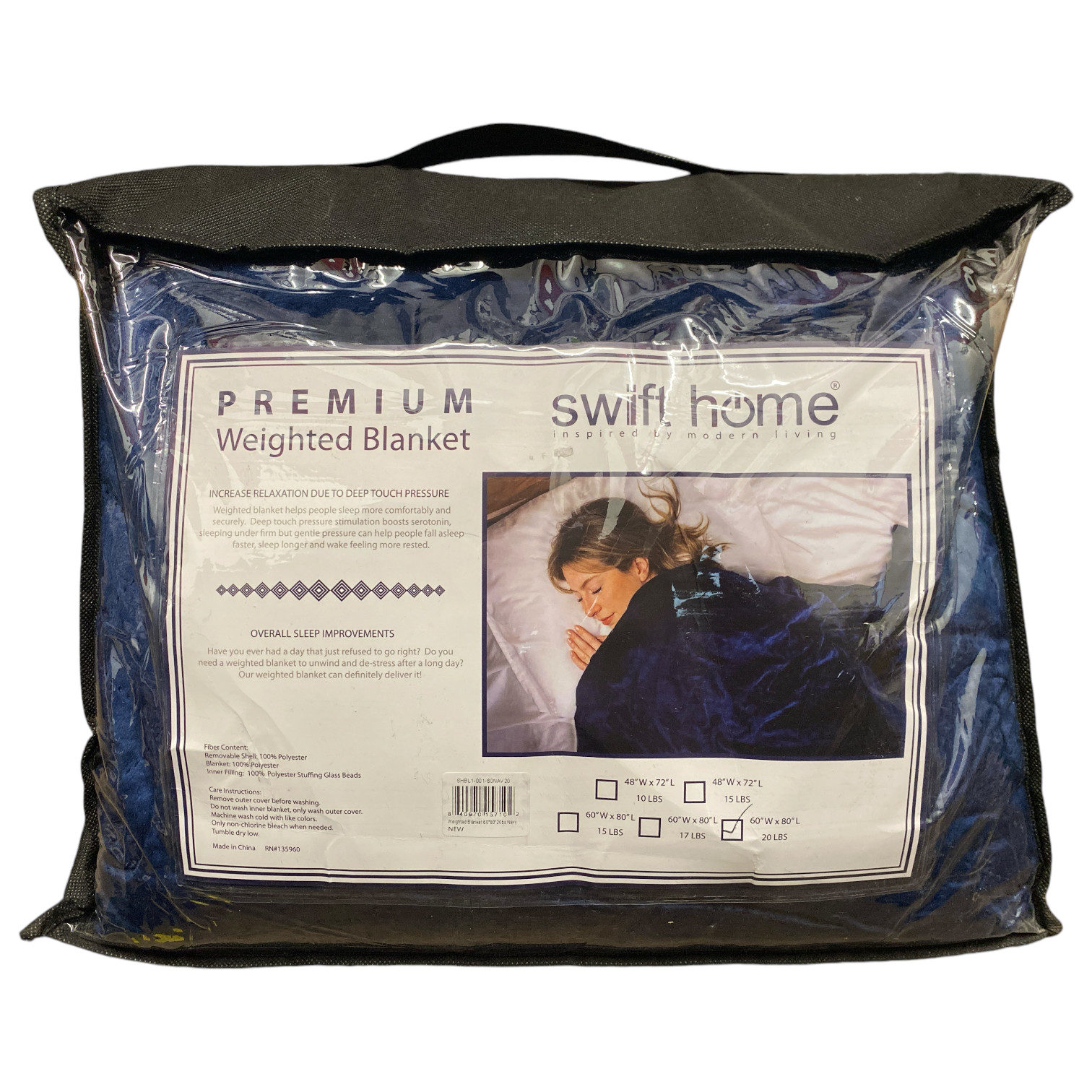Утяжеленное одеяло Swift Home Premium, 60x80, 20 фунтов, Темно-синий