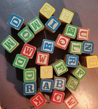 Lot of 57 Vintage Wooden Alphabet Building Blocks Letters and Numbers