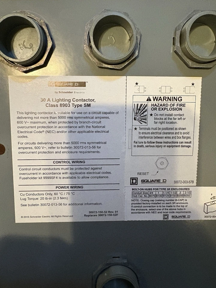 Square D 30 A Lighting Contactor, 8903SMH2V02F4 Class 8903 Multipole new - Image 3 of 4