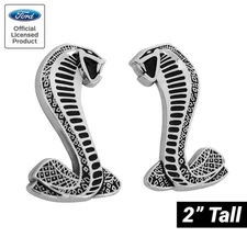 Ford Mustang Chrome & Black Cobra Snake Dash Fender Trunk Small 2" Emblems Pair