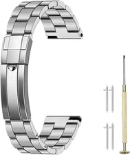 20-22mm Stainless Steel Watch Band Curved End Metal Strap Silver