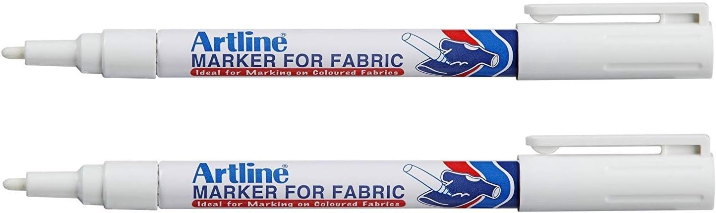Artline White Permanent Fabric Markers pen for 1 Count (Pack of 2), white 