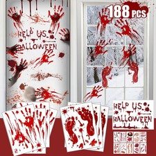 188PCS Halloween Decorations Window Clings, 9 Sheets Bloody Handprint Footprint