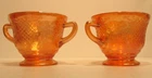 Normandie Depression Carnival Glass Iridescent Marigold CREAMER AND SUGAR
