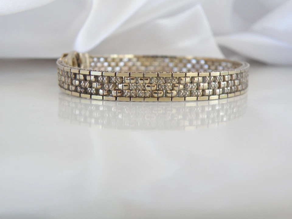 Brazalete de eslabones Milor Italia plata esterlina 925 trioro sobre corte de diamante 7,5" Foto 4 de 4