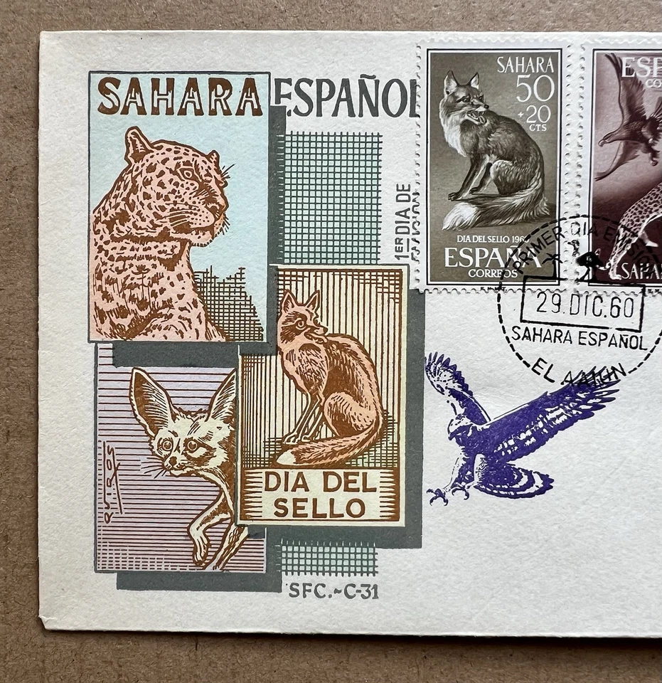 1960 Spanish Sahara FDC • Juego de Vida Silvestre Día del Sello • Cubierta Primer Día El Aaiún Foto 2 de 4
