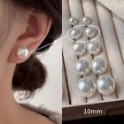 Round Pearl Earring Stud 8-16mm Women Girl Gold plated Chubby Oval