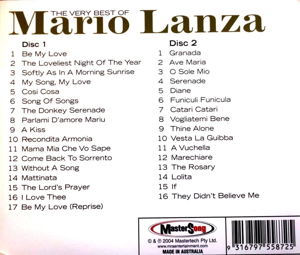 The Very Best Of - Mario Lanza, Juego de 2 Discos - CD, EN MUY BUEN ESTADO Foto 2 de 2
