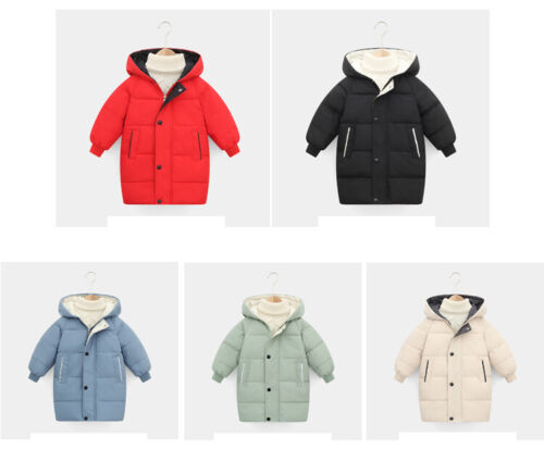 Kids Baby Boys Girls Winter Warm Hooded Coat Outerwear Windbreaker Long Jacket - Picture 2 of 18