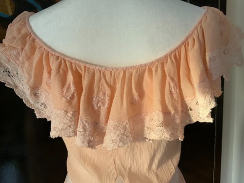 1950s Peach Dress Chiffon - Vintage Chiffon Dress Peach S - Picture 13 of 15