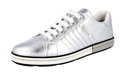 PRADA DIAGRAMME SNEAKERS SHOES 1E886L SILVER CHROME US 10.5 EU 40