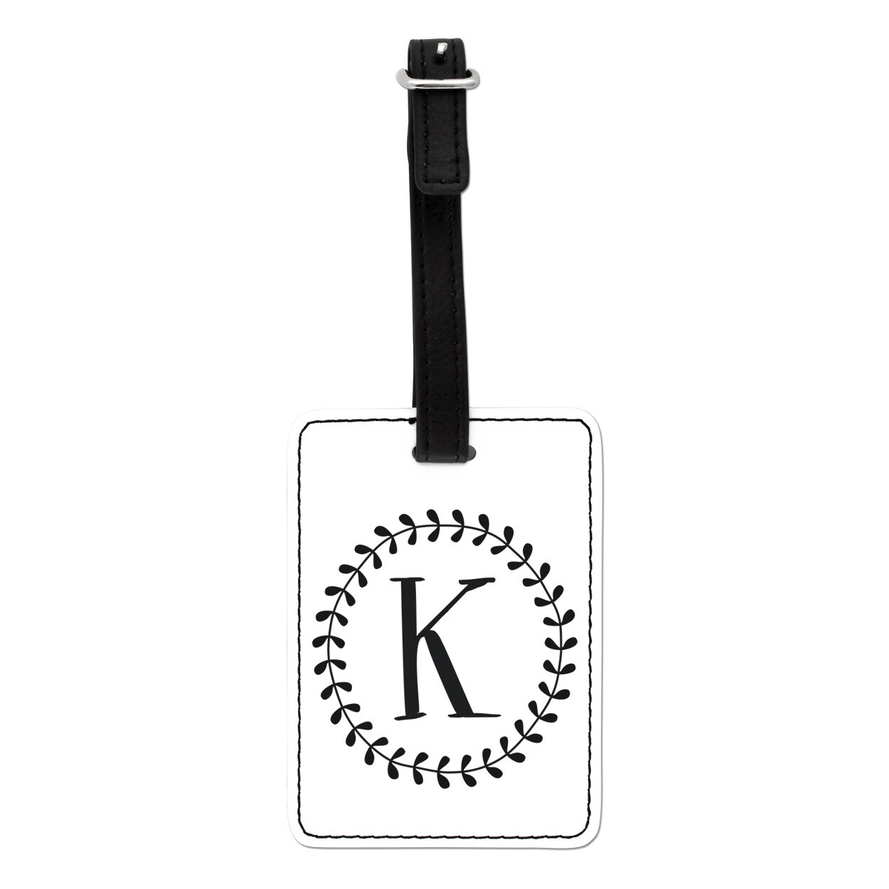 Letter K Floral Wreath Alphabet Visual Luggage Tag Suitcase Bag - Flowers