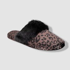 INC International Concepts Women's Brown Faux-Fur Trim Slippers Shoes Size 5-6