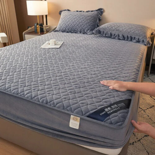 Crystal Fleece Bed Padded Fitted Sheet Fleece Sheet All-Inclusive Mattress Cover - Picture 2 of 25