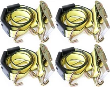 (4 Pack) 2"x10' Tire Double J Wire Hook Strap Ratchet Car Hauler Wheel Tie Down
