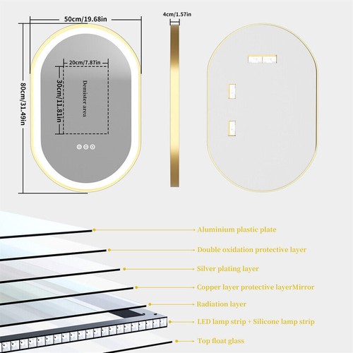 Gold Frame Oval LED Bathroom Mirror Anti-fog Dimmable UL Listed Energy-efficient - Picture 21 of 33
