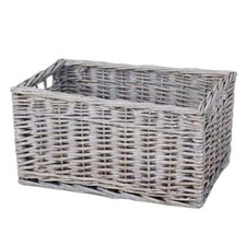 Grey Wash Wicker Storage Basket Home Organise Woven Willow Box 5 Sizes