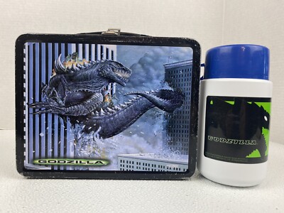 Vintage Godzilla 1998 Movie Metal ToHo Lunch Box w/ Thermos Good